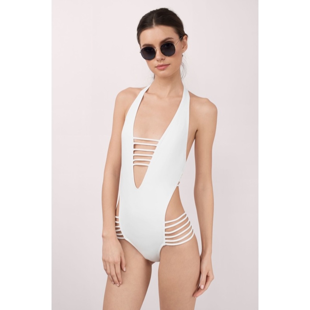 White Fine Line Strappy Monokini